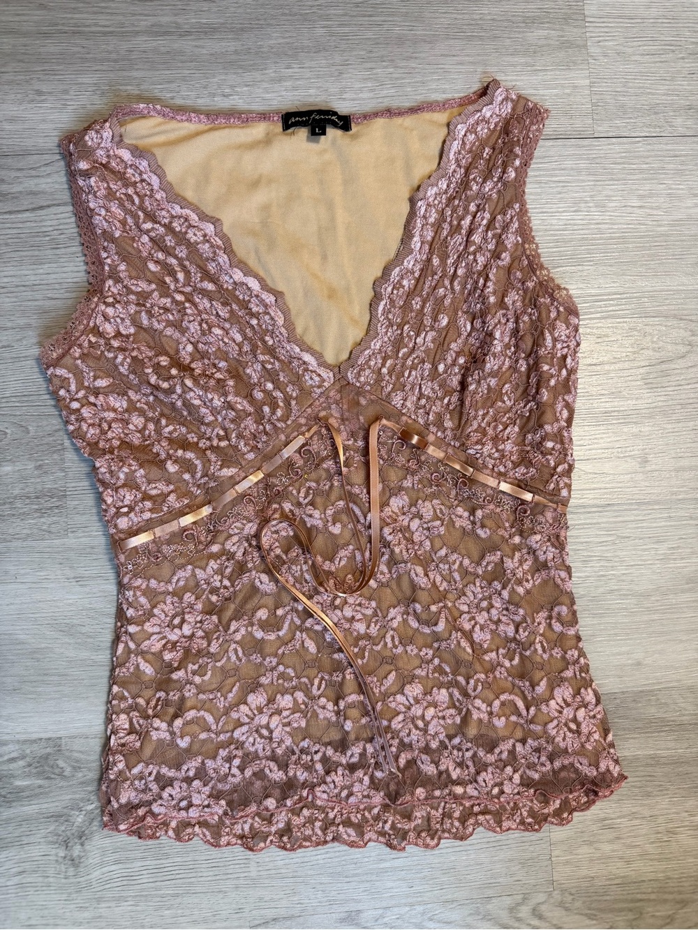 Vtg Ann Ferriday Pink Lace Cami Top Y2K Whimsigoth Fairycore Coquette Size L